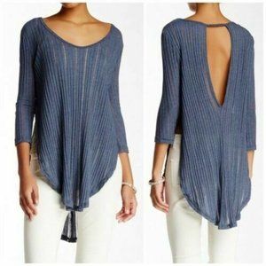 Free People Blue Astoria Hacci Top Ribbed